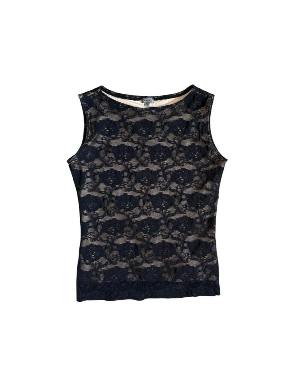 Vintage Y2K Whimsygoth Black Lace Floral Sleeveless Top Size Medium
